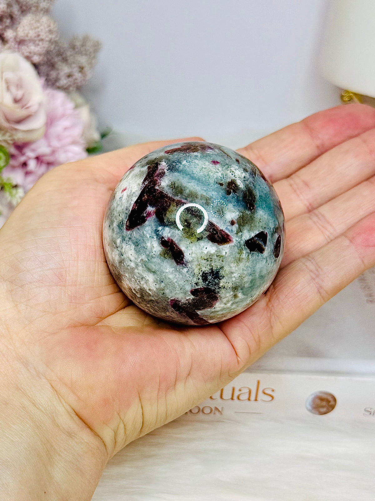 Rare Aquamarine & Pink Tourmaline Sphere on Stand 231g