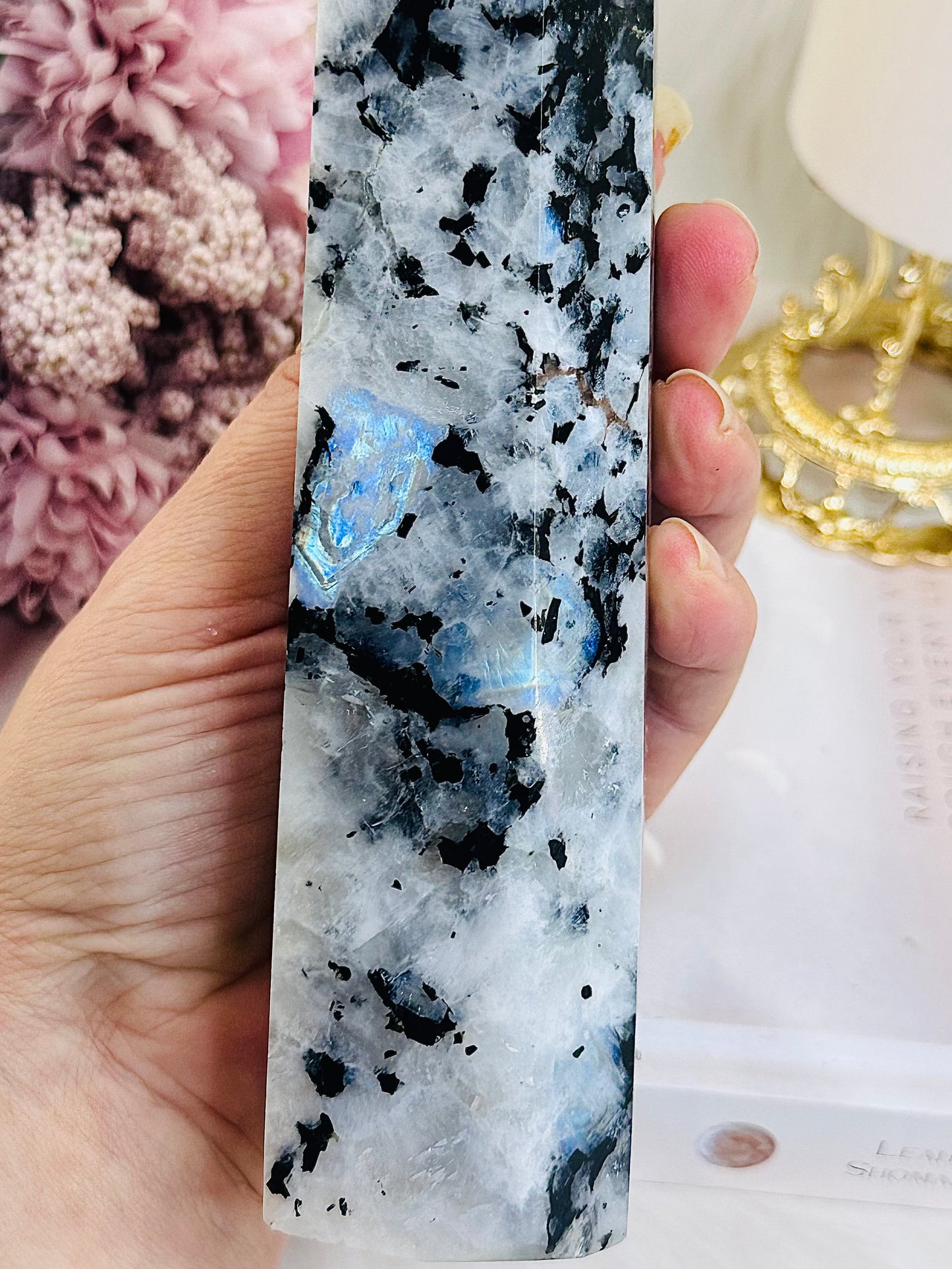 Shield From Negativity ~ WOW!!! Incredible Large 19cm 582gram Rainbow Moonstone Tower with Beautiful Blue Flash