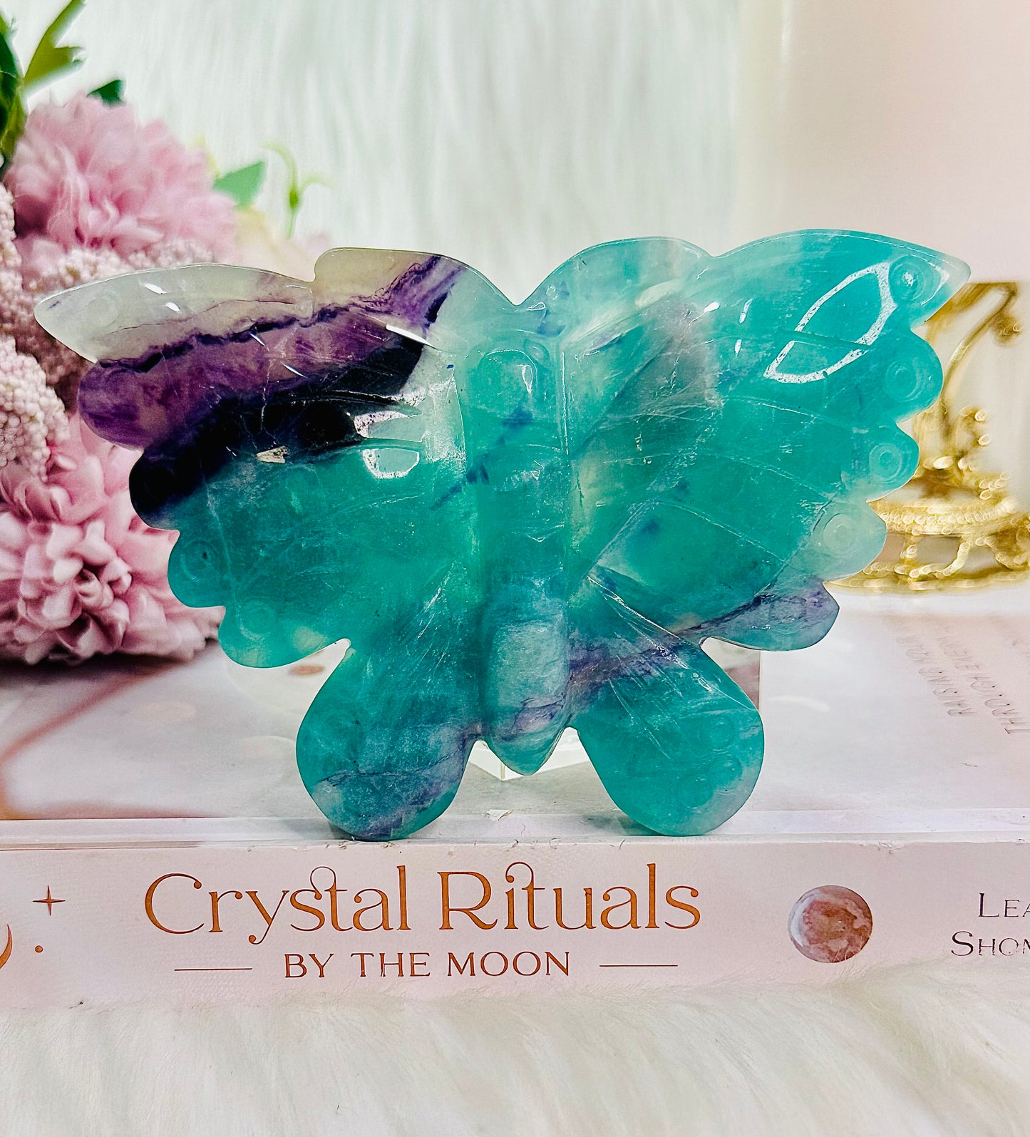 Stunning Large Chunky Fluorite Carved Butterfly