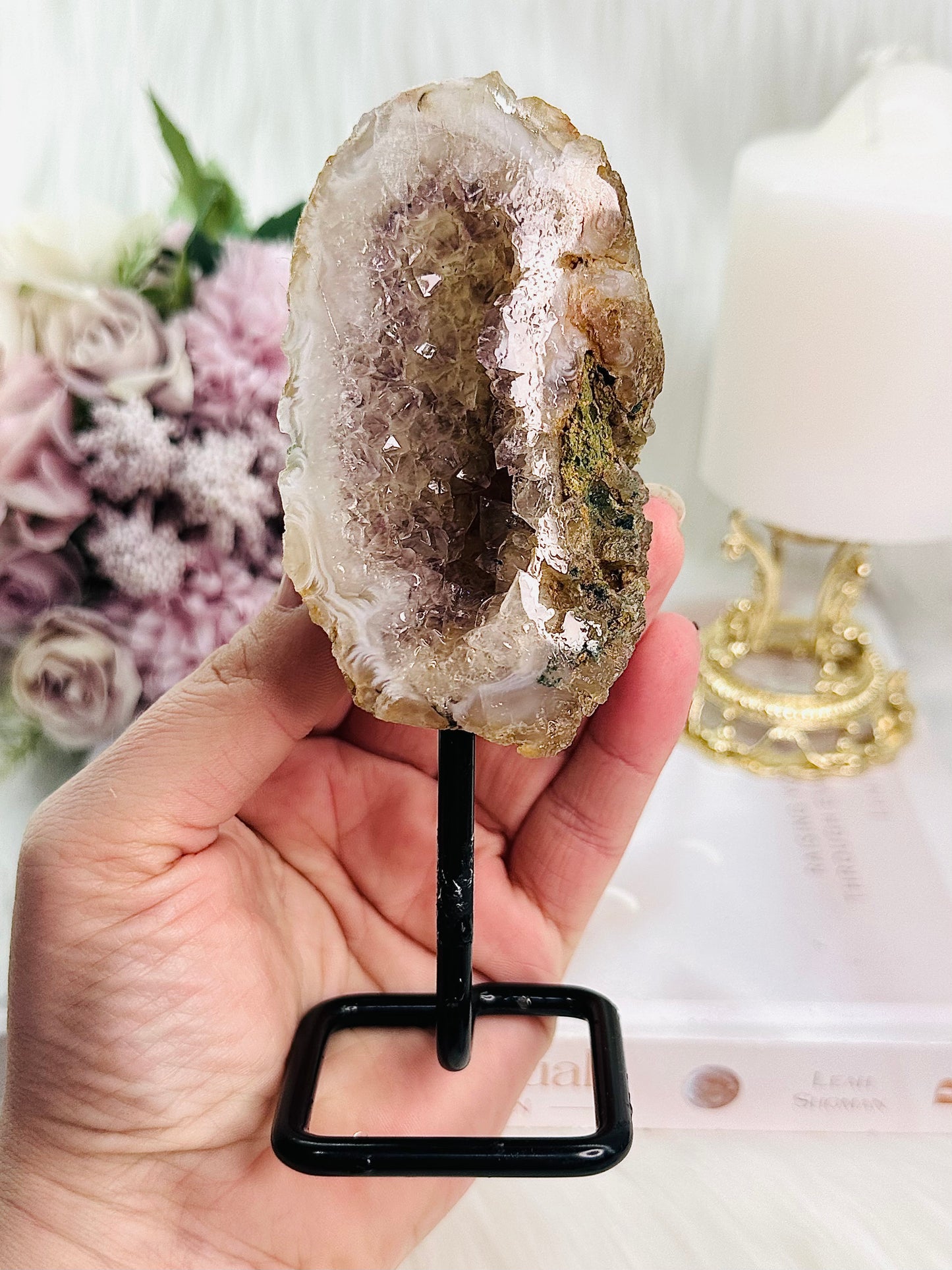 Stunning Sparkling Druzy Agate On Stand From Brazil