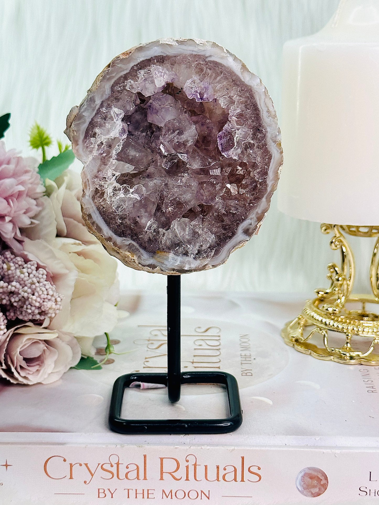 Absolutely Incredibly Gorgeous Amethyst Agate Geode On Stand From Brazil