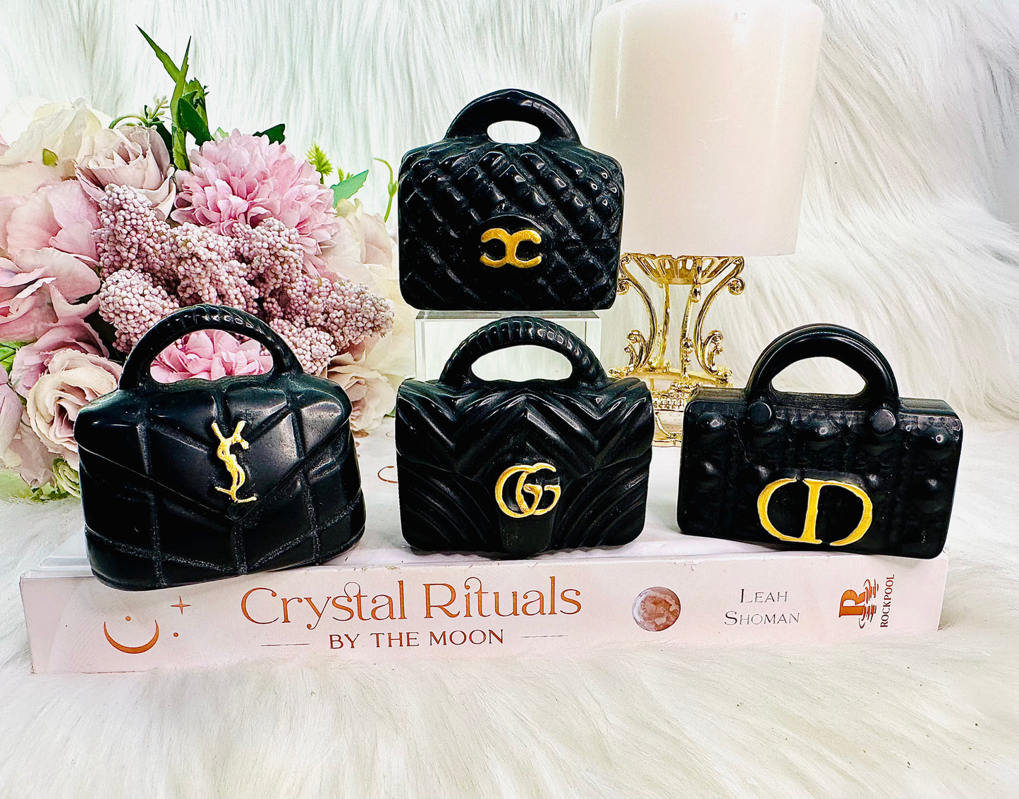 Incredible Deal!!! Set of 4 Black Obsidian Handbag Carvings ~ Gucci, Yves Saint Laurent, Christian Dior, Chanel ~ Individual Price $49 each ~ Package Price $149 (Save $47) xx