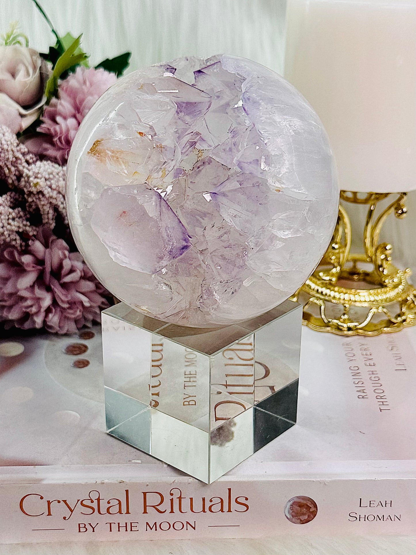 ⚜️ SALE ⚜️Elegant & Divine Large 861gram Druzy Amethyst In Quartz Sphere On Silver Stand (stand in pic is display only) Absolutely Stunning Piece