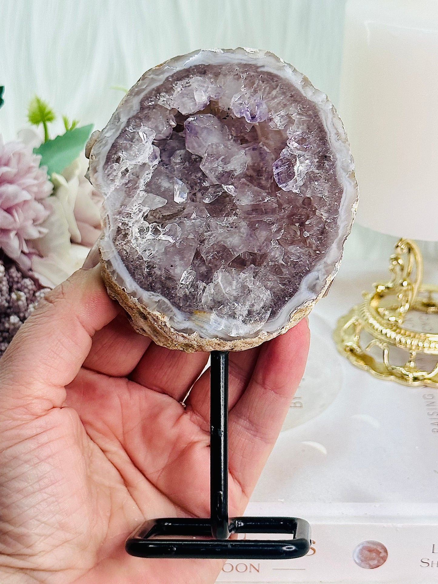Absolutely Incredibly Gorgeous Amethyst Agate Geode On Stand From Brazil