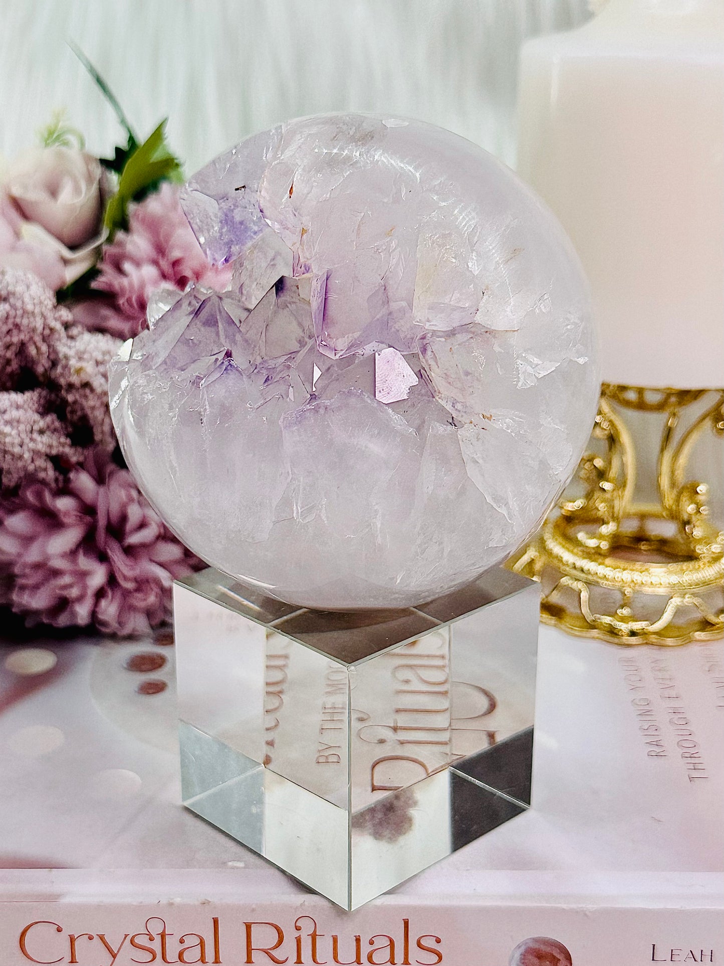 ⚜️ SALE ⚜️Elegant & Divine Large 861gram Druzy Amethyst In Quartz Sphere On Silver Stand (stand in pic is display only) Absolutely Stunning Piece