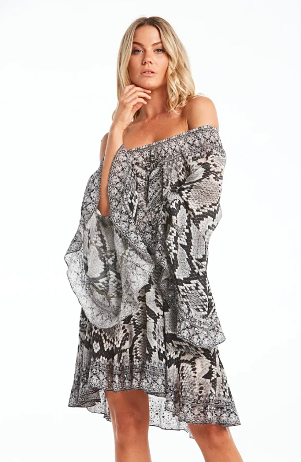 Stunning New CZARINA Desert Snake Frill Crystal Embellished Dress