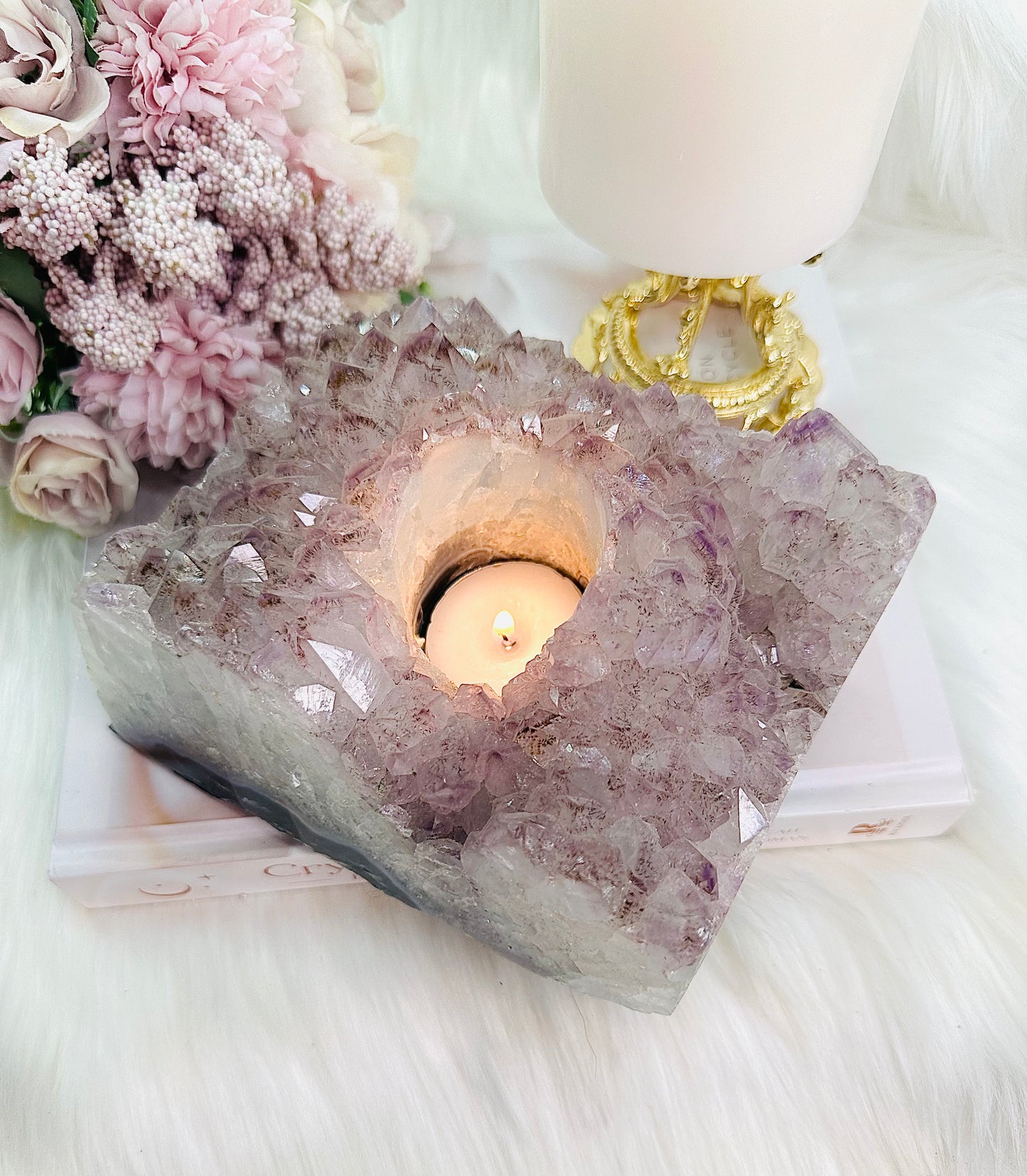 Stunning Huge 1.9KG Chunky Amethyst Cluster Candle Holder From Brazil Just Incredible