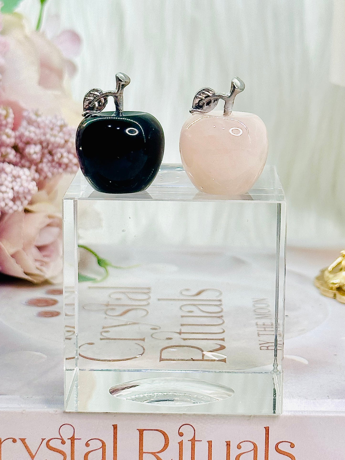 Beautiful Set of 2 Mini Apples ~ Black Obsidian & Rose Quartz