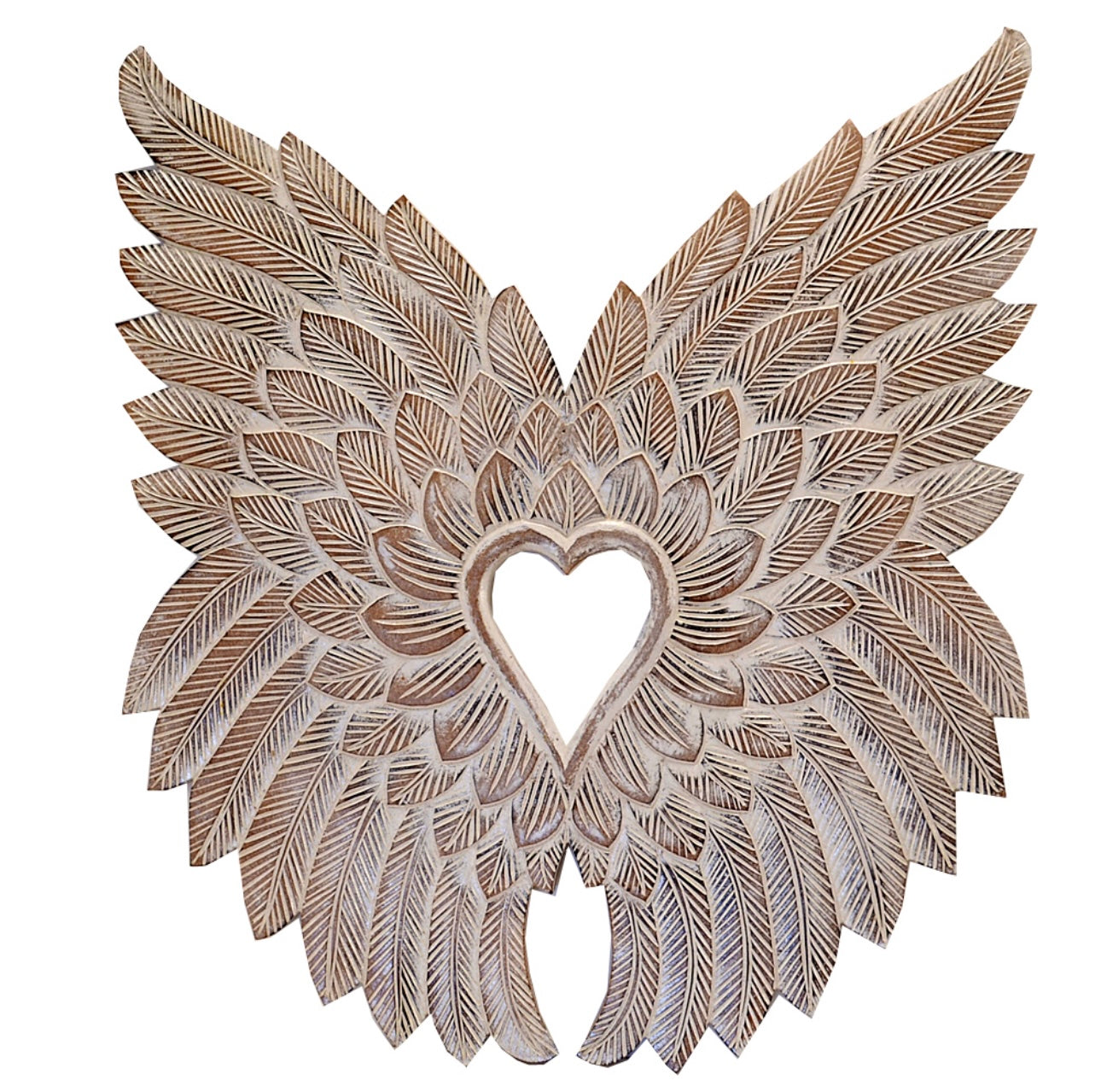 Stunning Large Natural White Wash Wood Angel Wings ~ 50cm x 40cm Wall Decor
