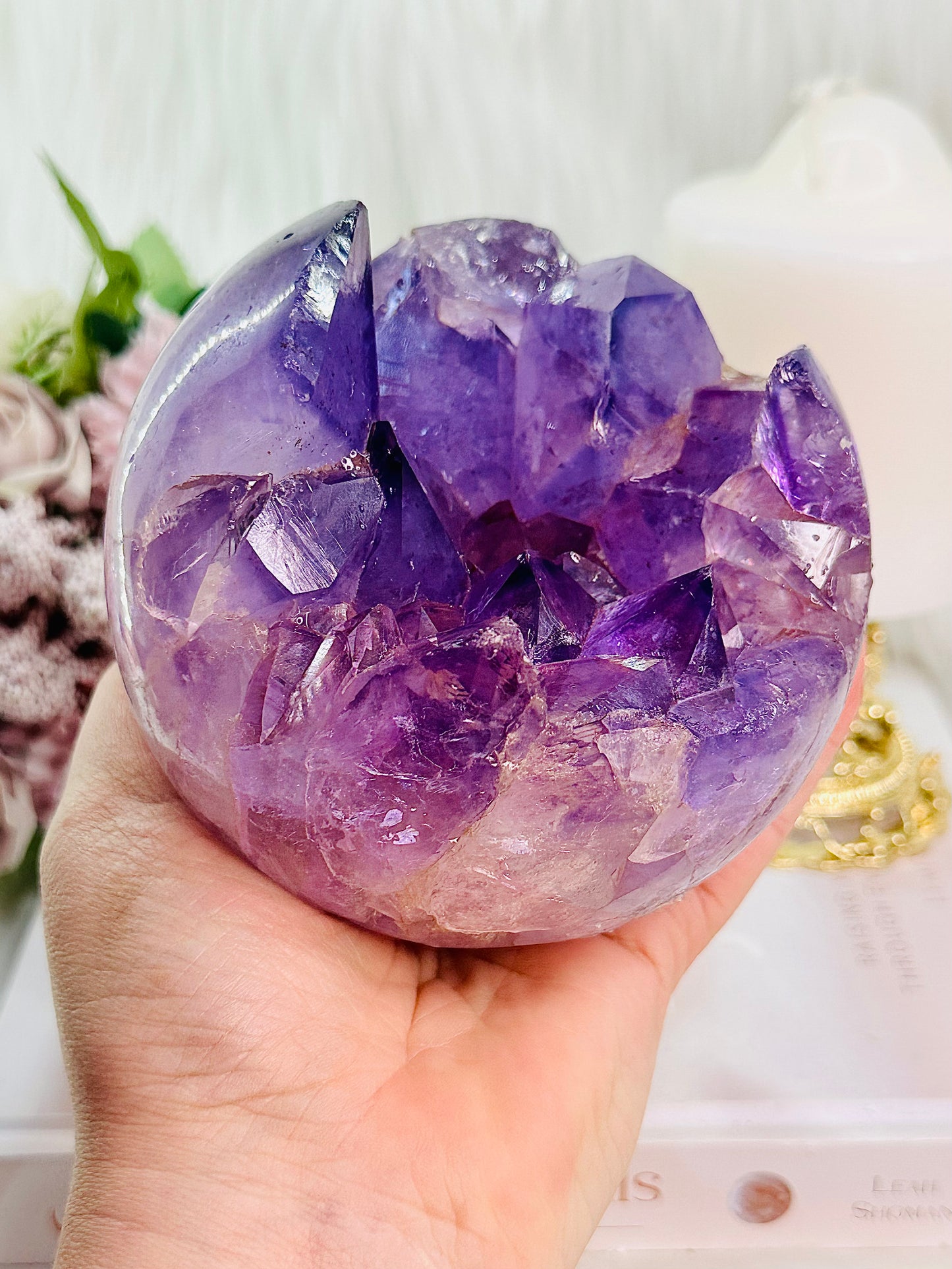 ⚜️ SALE ⚜️Classy & Fabulous ~ Absolutely HUGE Stunning MASTERPIECE!!! Glorious 1.32KG Amethyst Druzy Sphere with Large Points & Rainbows From Brazil On Stand