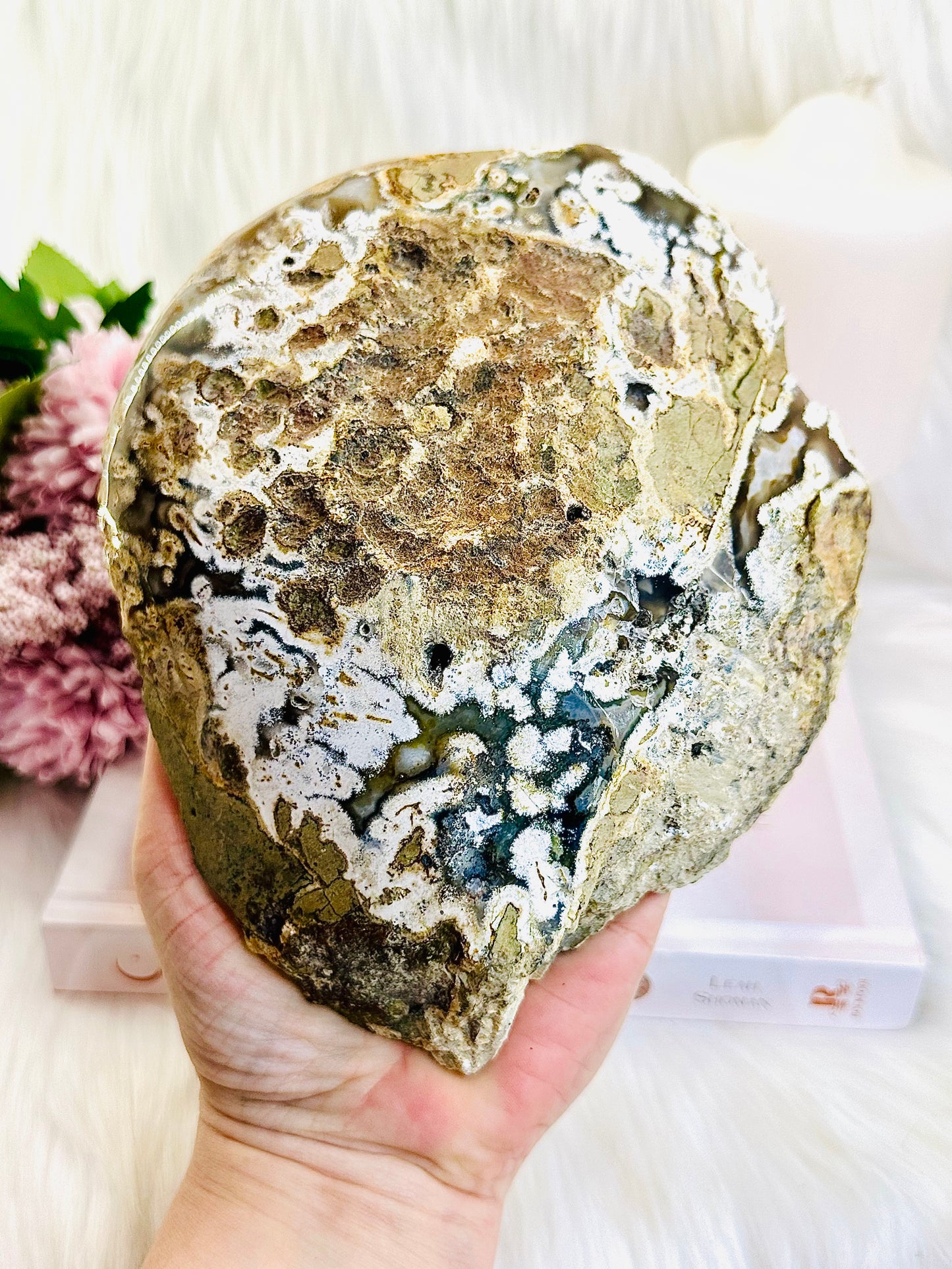 A TRUE UNIQUE STATEMENT PIECE!!!! OMG!!! Absolutely Stunning Large 1.1KG 24cm (inc stand) Druzy Amethyst Obicular Jasper Slab On Stand From Brazil