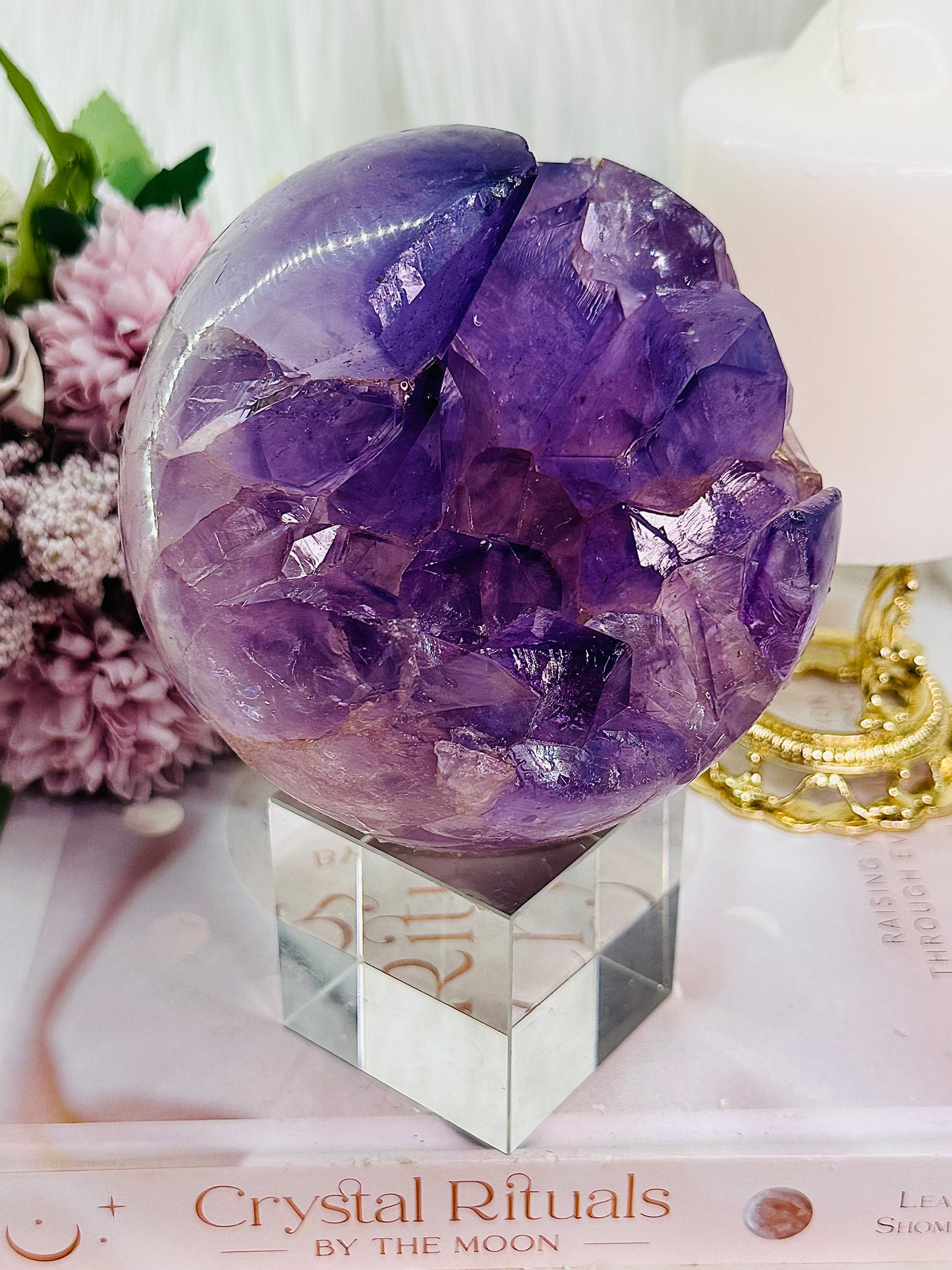 ⚜️ SALE ⚜️Classy & Fabulous ~ Absolutely HUGE Stunning MASTERPIECE!!! Glorious 1.32KG Amethyst Druzy Sphere with Large Points & Rainbows From Brazil On Stand