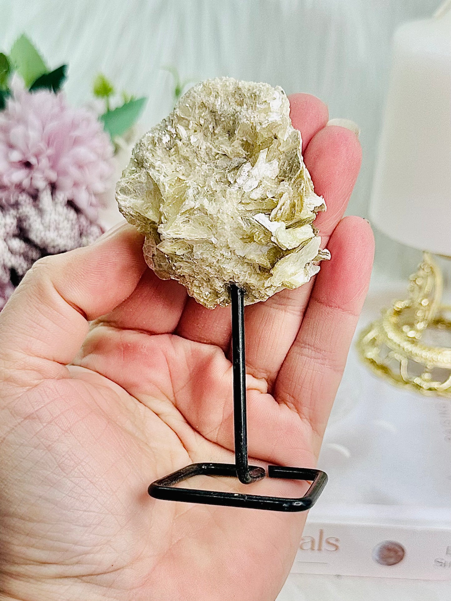 Gorgeous Natural Gold Mica Specimen On Stand