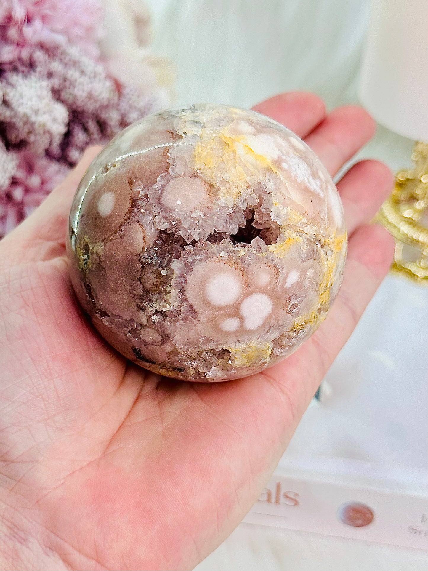 Classy & Absolutely Fabulous Druzy Pink Amethyst X Flower Agate Sphere On Silver Stand (stand in pic is display only) 343grams