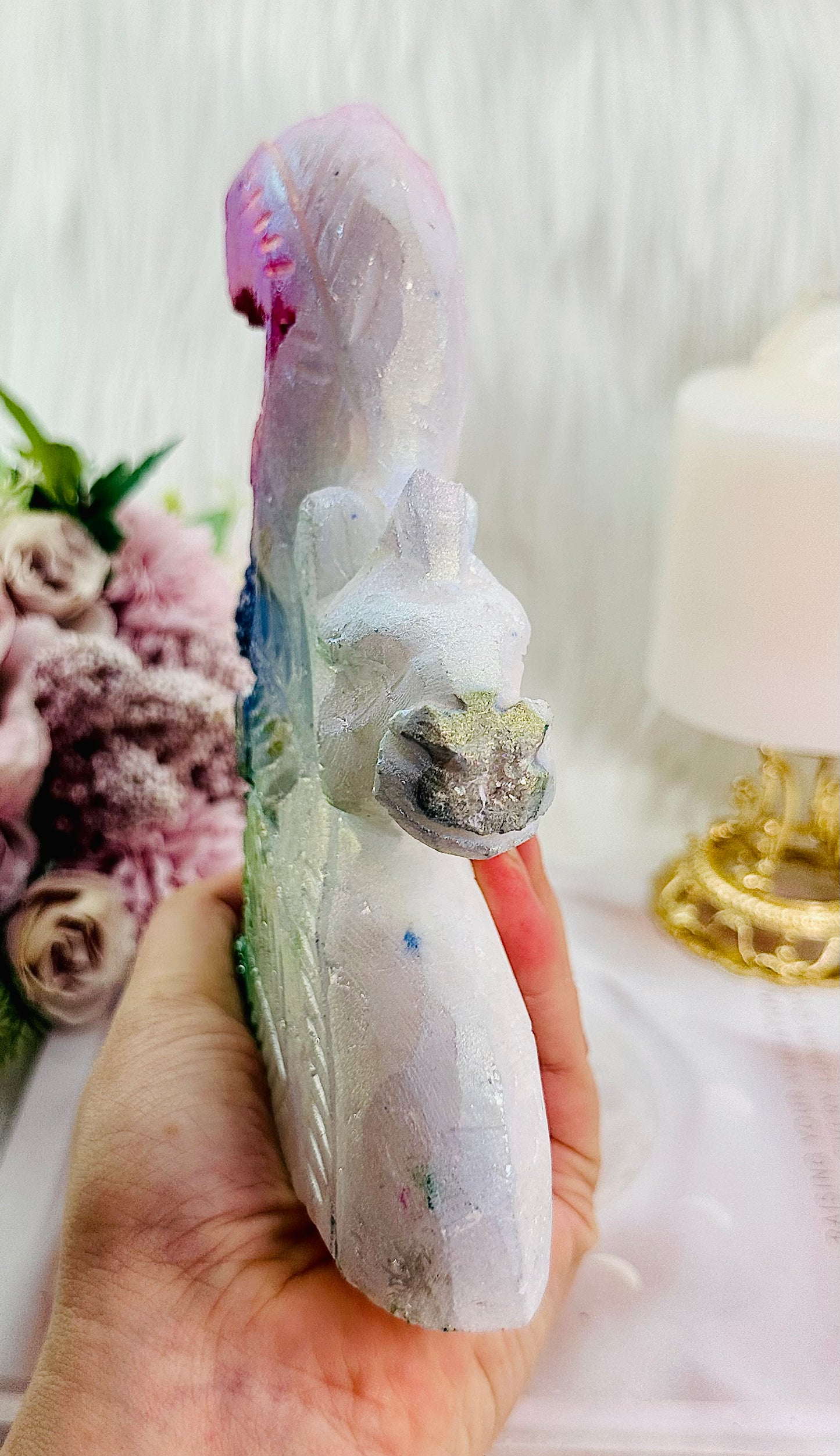 ⚜️ SALE ⚜️Absolutely Magical Large 856gram Aura Quartz Unicorn ~ Unfortunately she has been hurt in transit and has a broken horn ~ Half Price