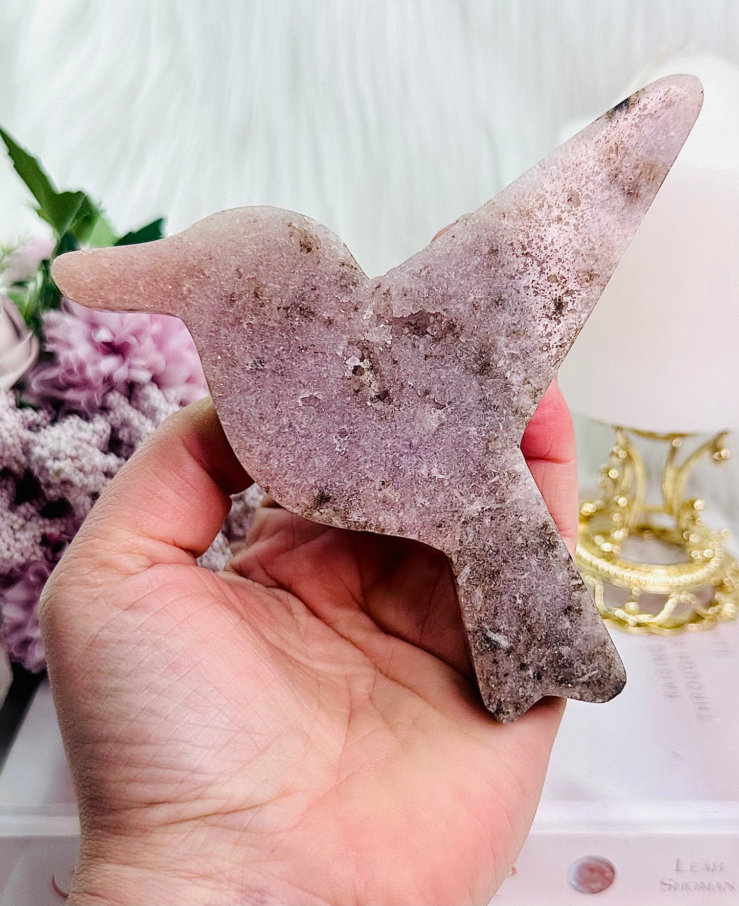 Beautifully Carved Druzy Pink Amethyst Chunky Bird From Brazil