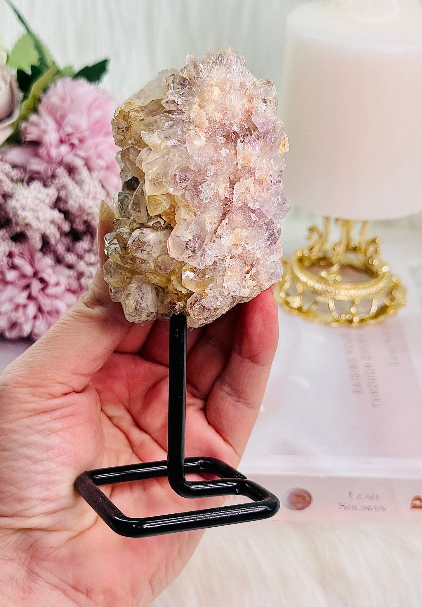 Stunning Natural Pink Amethyst Cluster On Stand From Brazil