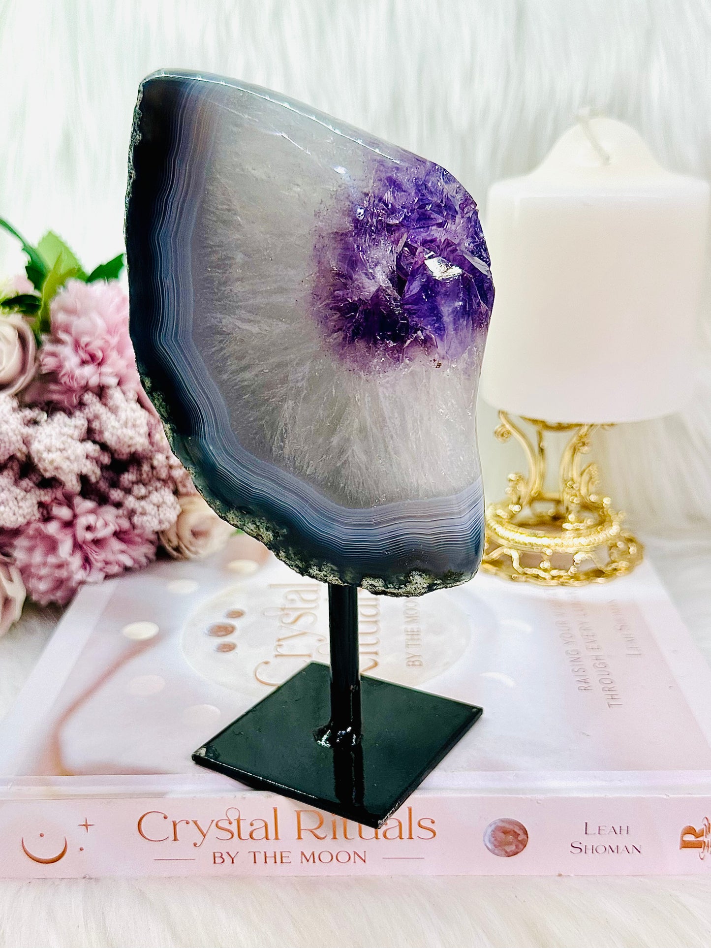 WOW! Absolutely Gorgeous Large 977gram Amethyst Agate Polished Freeform On Stand From Uruguay