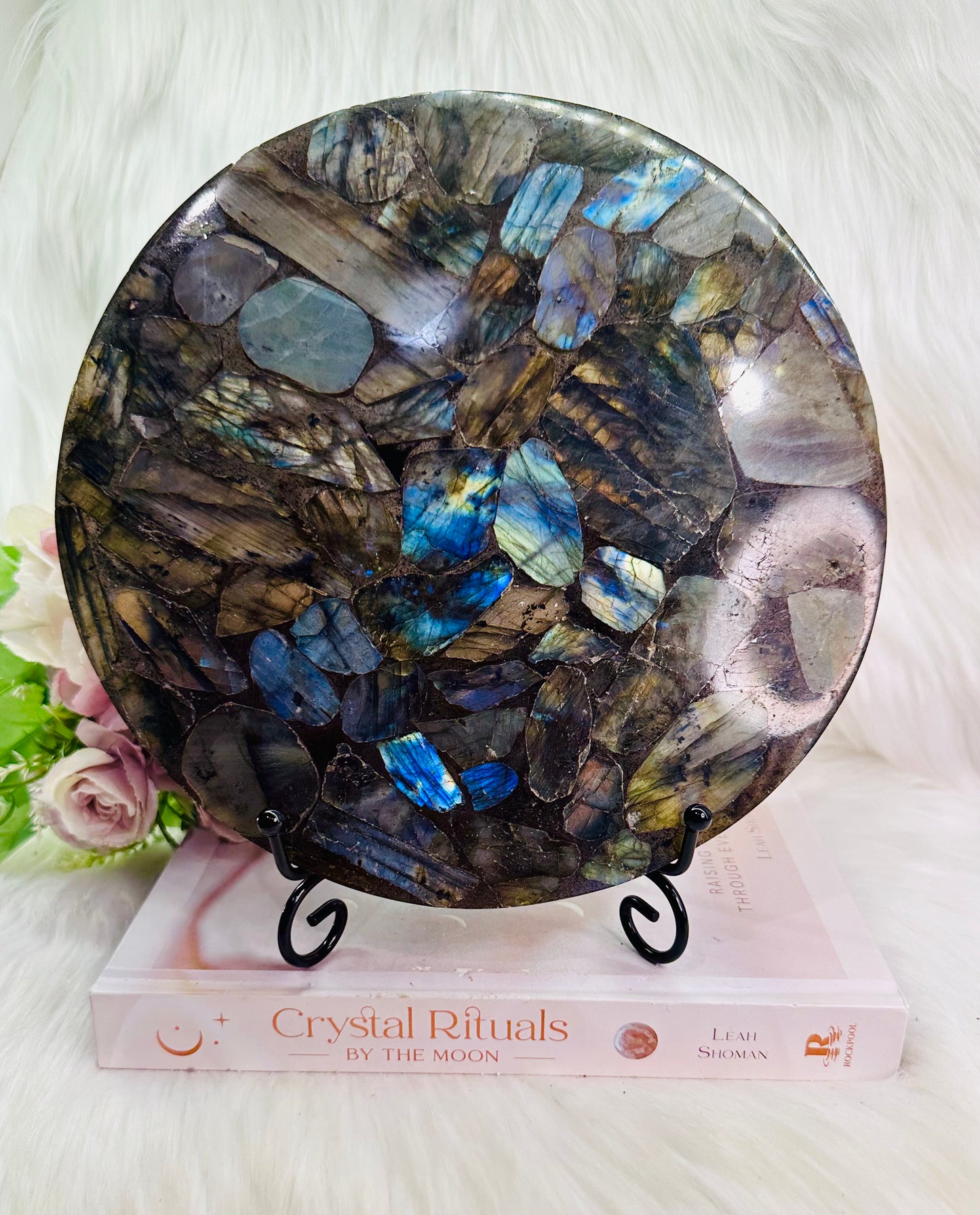 ⚜️ SALE ⚜️Incredible Large 22cm Labradorite Plate Full Of Flash On Stand