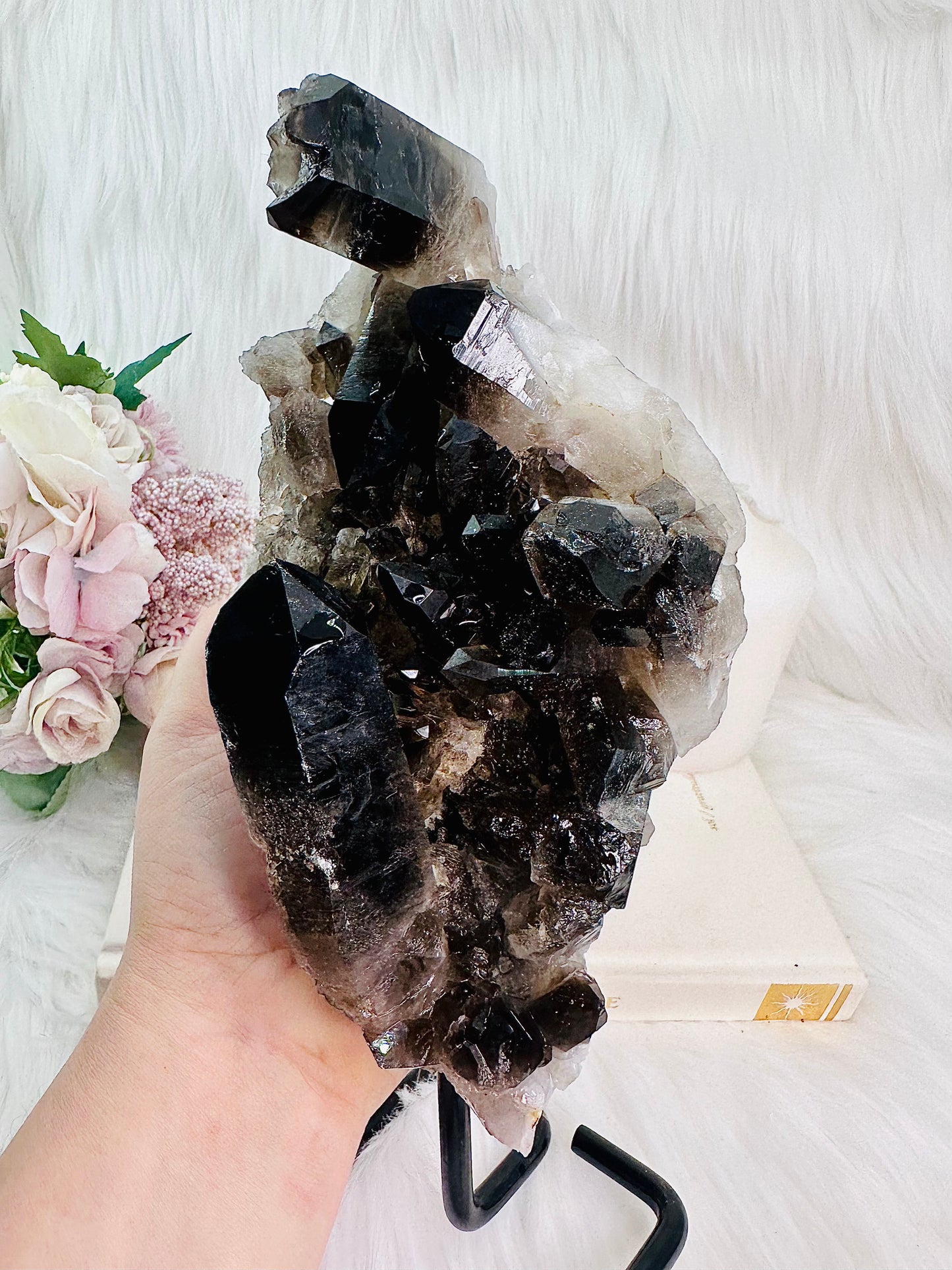 ⚜️ SALE ⚜️Statement Piece - Absolutely Phenomenal Huge 1.35KG 25cm Natural Smokey Quartz Cluster On Stand From Brazil