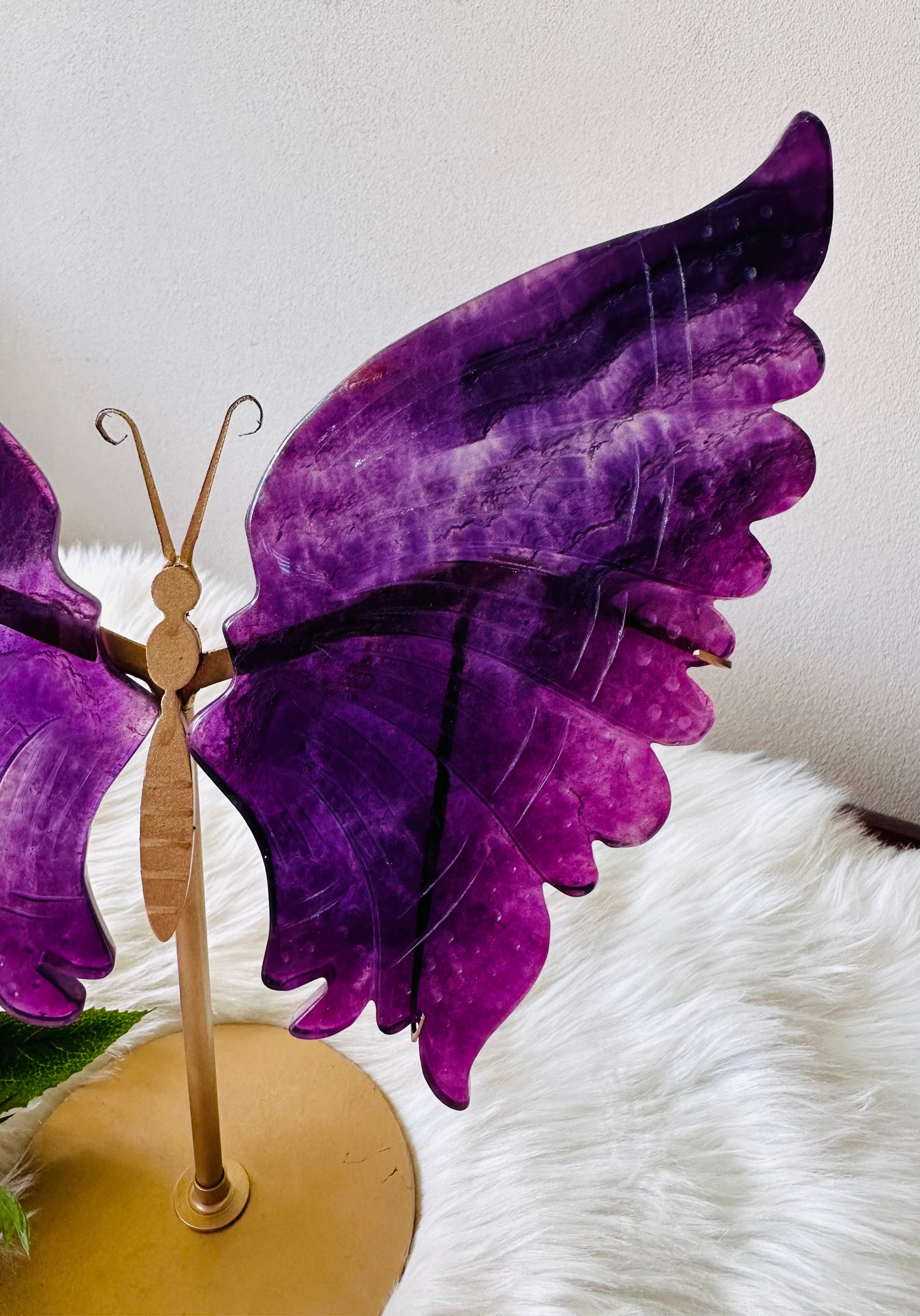 Sometimes, there are no words for the beauty I see. I cannot describe the intense energy & grace of this set. The most beautiful large 30cm (inc stand) purple fluorite butterfly wings on gold stand absolutely breathtaking….