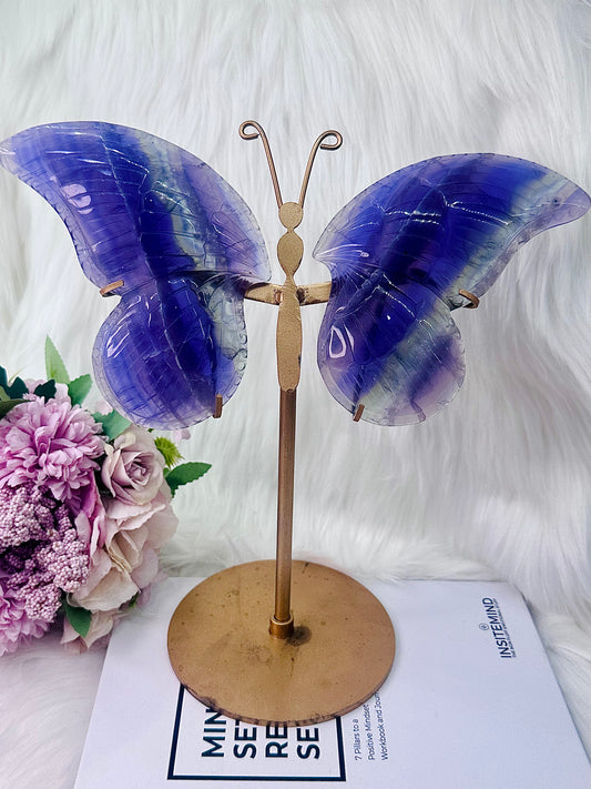 ⚜️ SALE ⚜️Absolutely Incredible Stunning Large 25cm Purple & Green Fluorite Butterfly Wings on Gold Stand