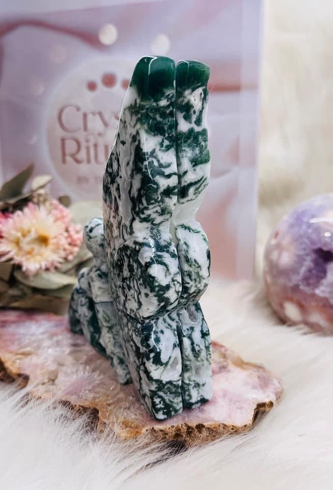 ⚜️ SALE ⚜️Stunning Druzy Moss Agate Fairy Carving
