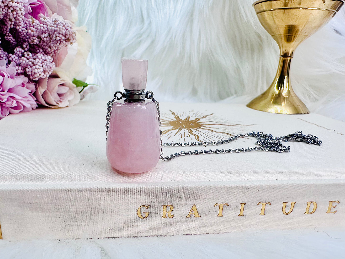 ✨SALE✨ Rose Quartz Perfume Bottle Pendant Necklace