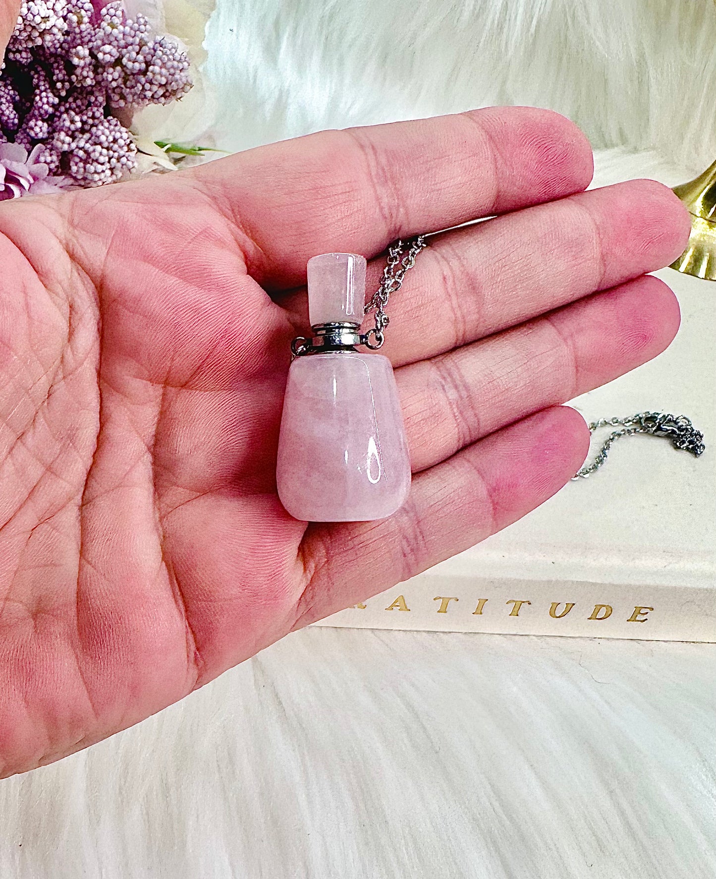 ✨SALE✨ Rose Quartz Perfume Bottle Pendant Necklace