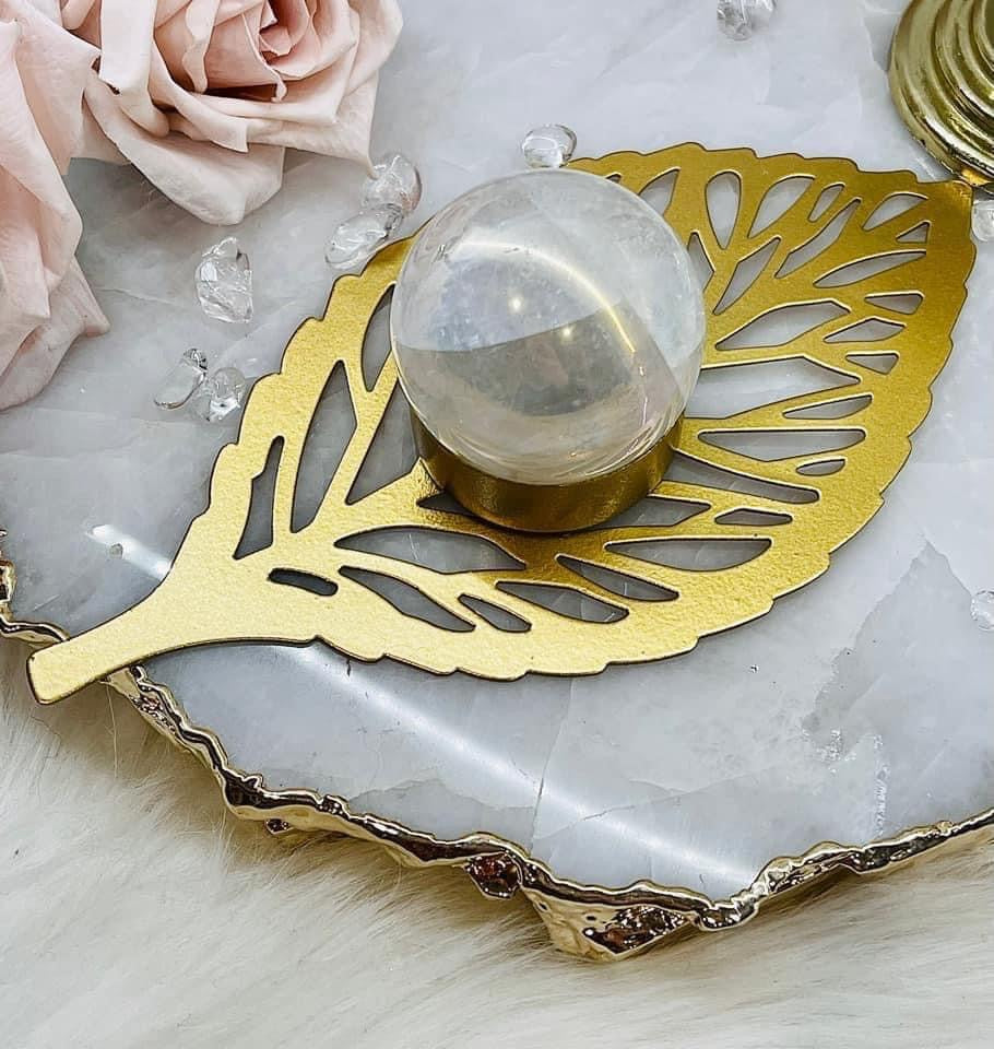 ⚜️ SALE ⚜️Beautiful Angel Aura Sphere On Gold Leaf Stand