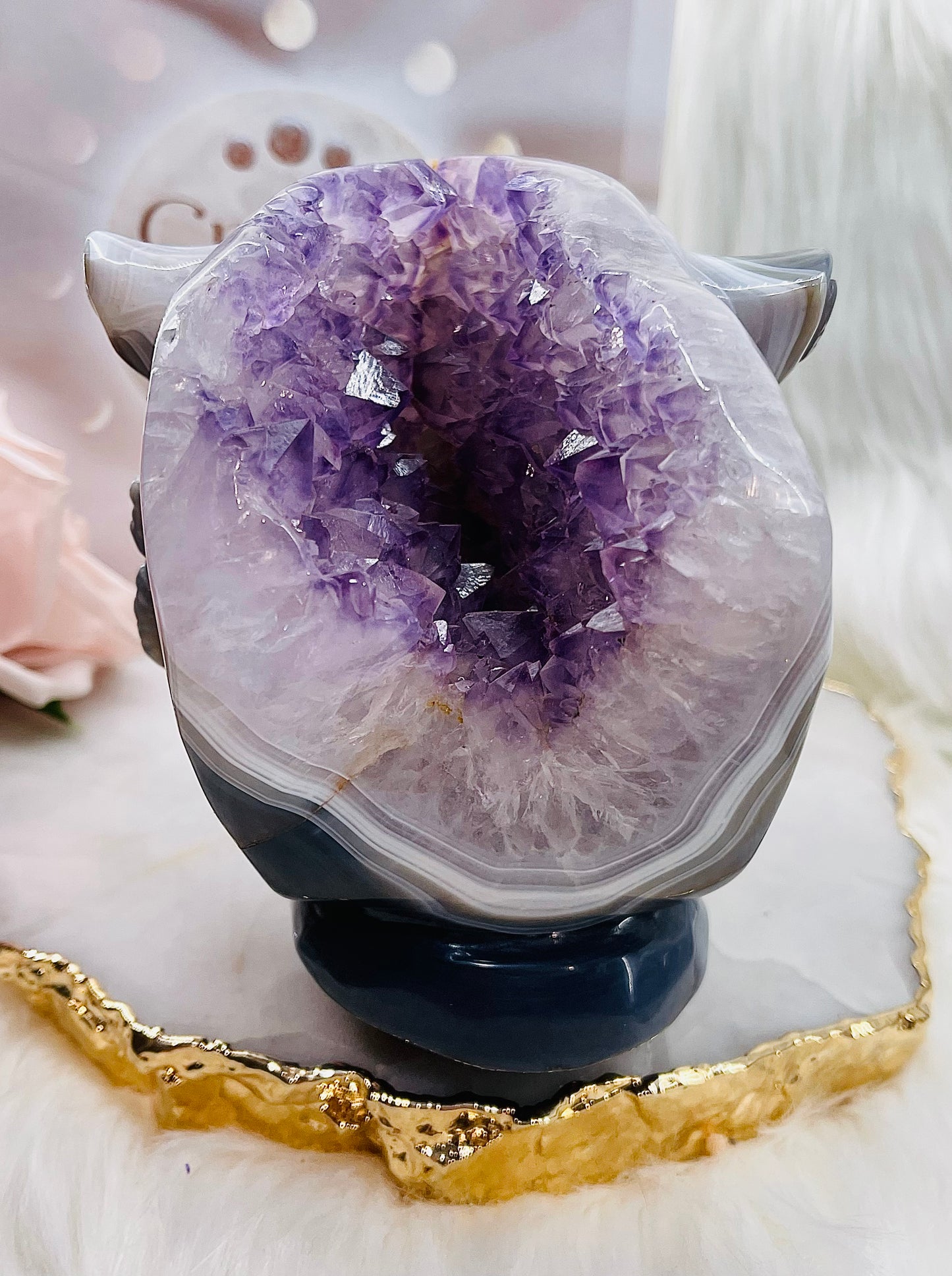 INCREDIBLE HUGE 2.49KG DRUZY AGATE AMETHYST LION HEAD CARVING - ABSOLUTE MASTERPIECE!!! $899 x